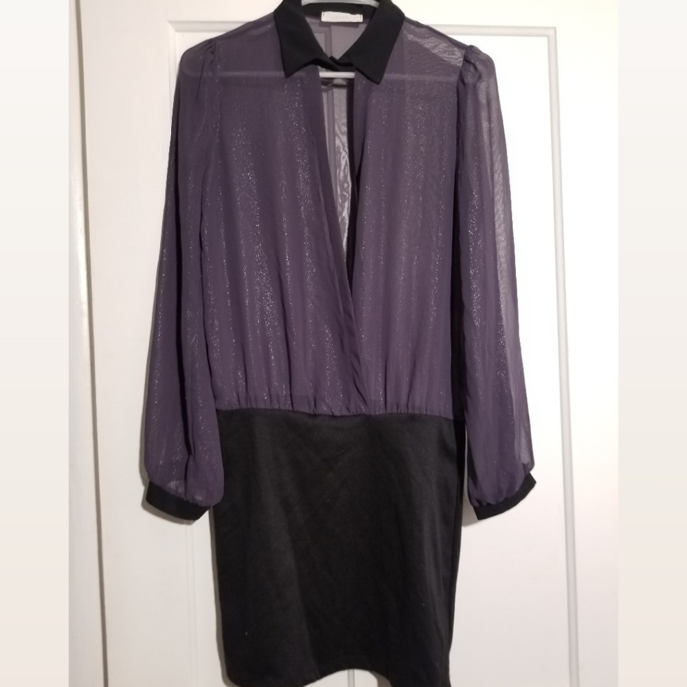 Sheer purple & black long sleeve dress